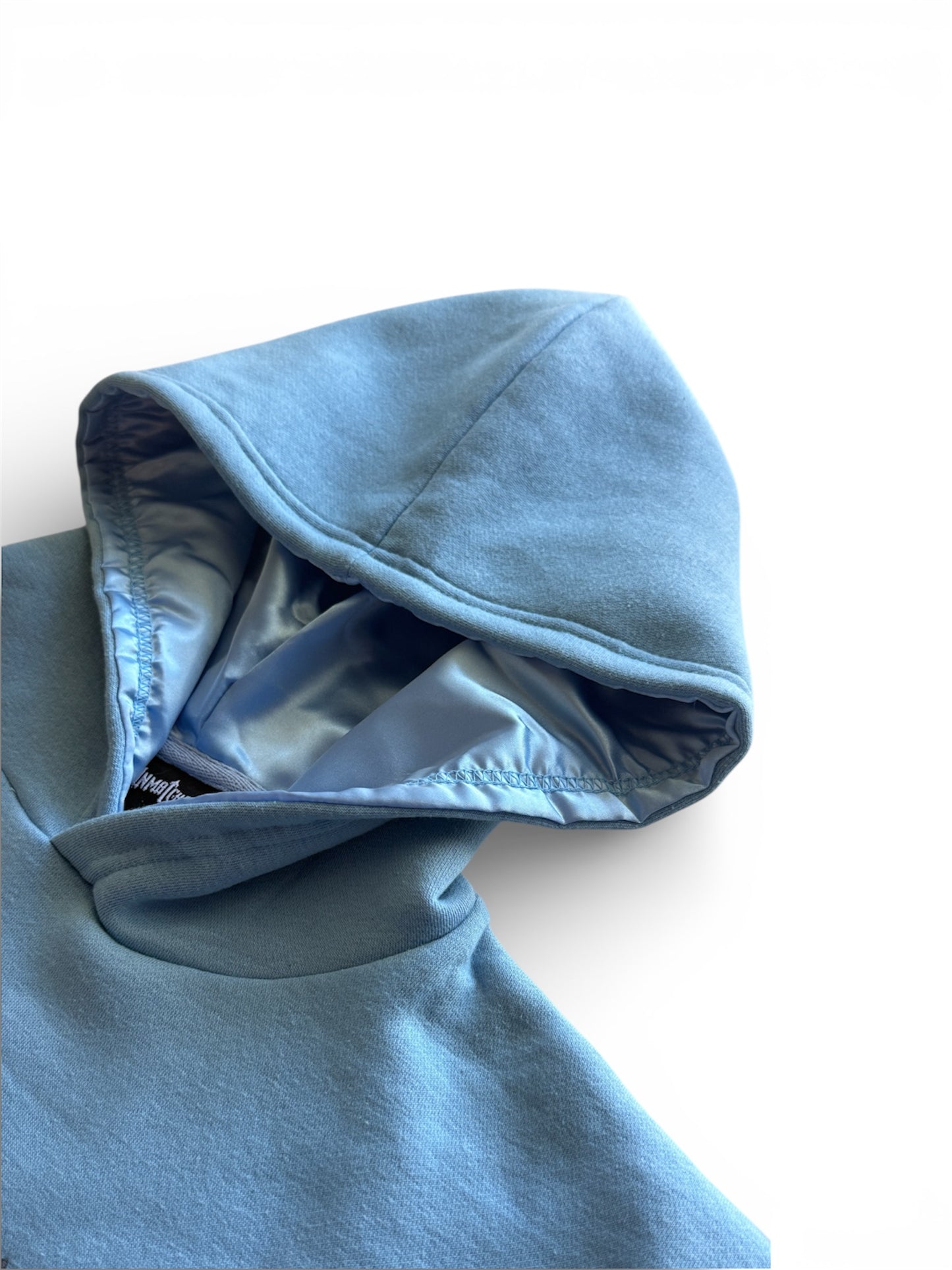 Baby Blue Unmatched Hoodie- Puff Print & Silk Hood