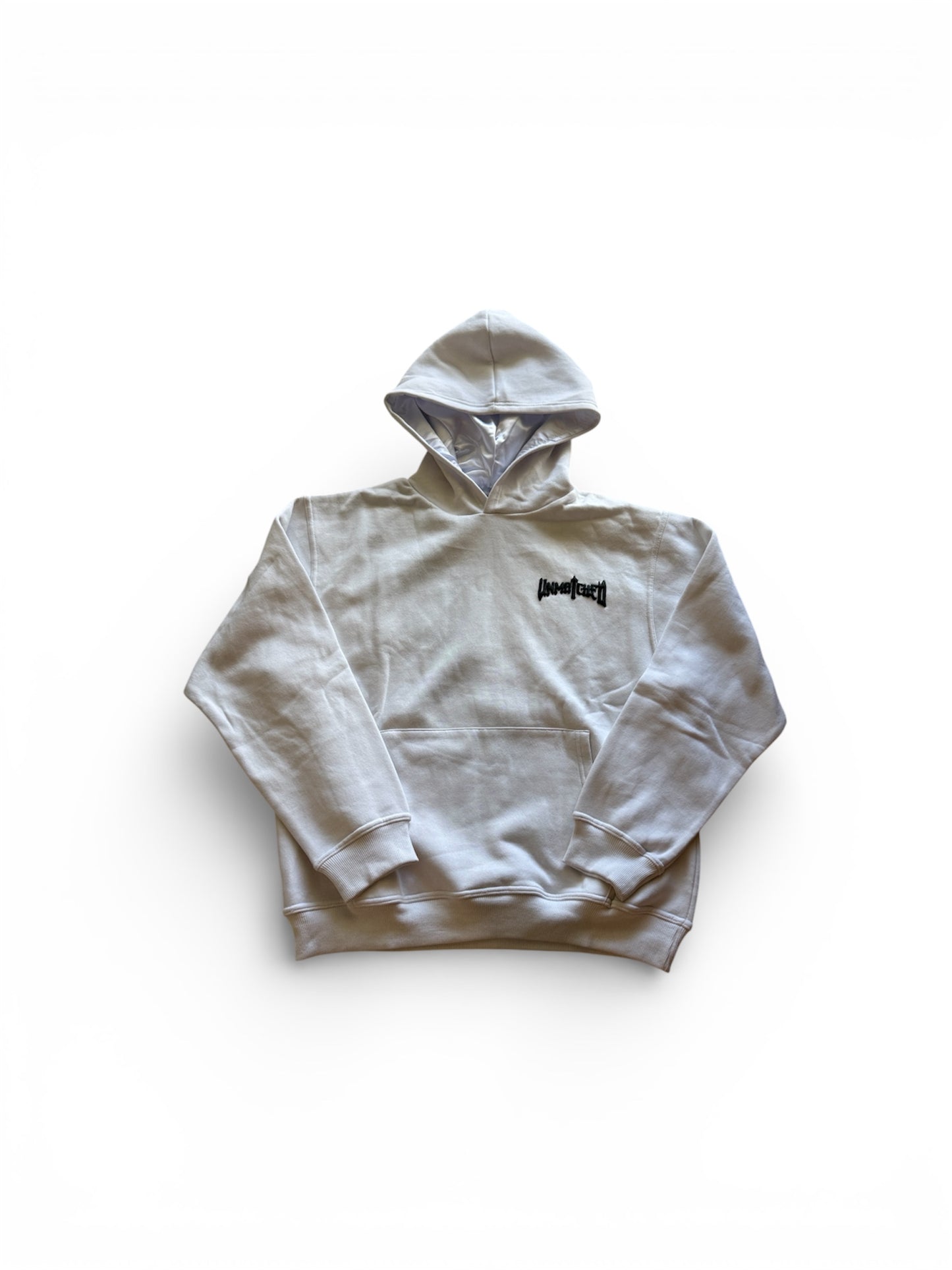 White Unmatched Hoodie - Puff Print & Silk Hood