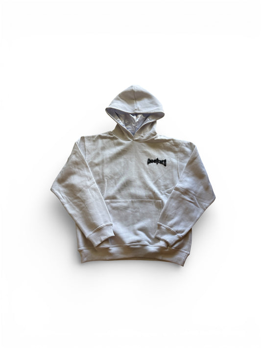 White Unmatched Hoodie - Puff Print & Silk Hood