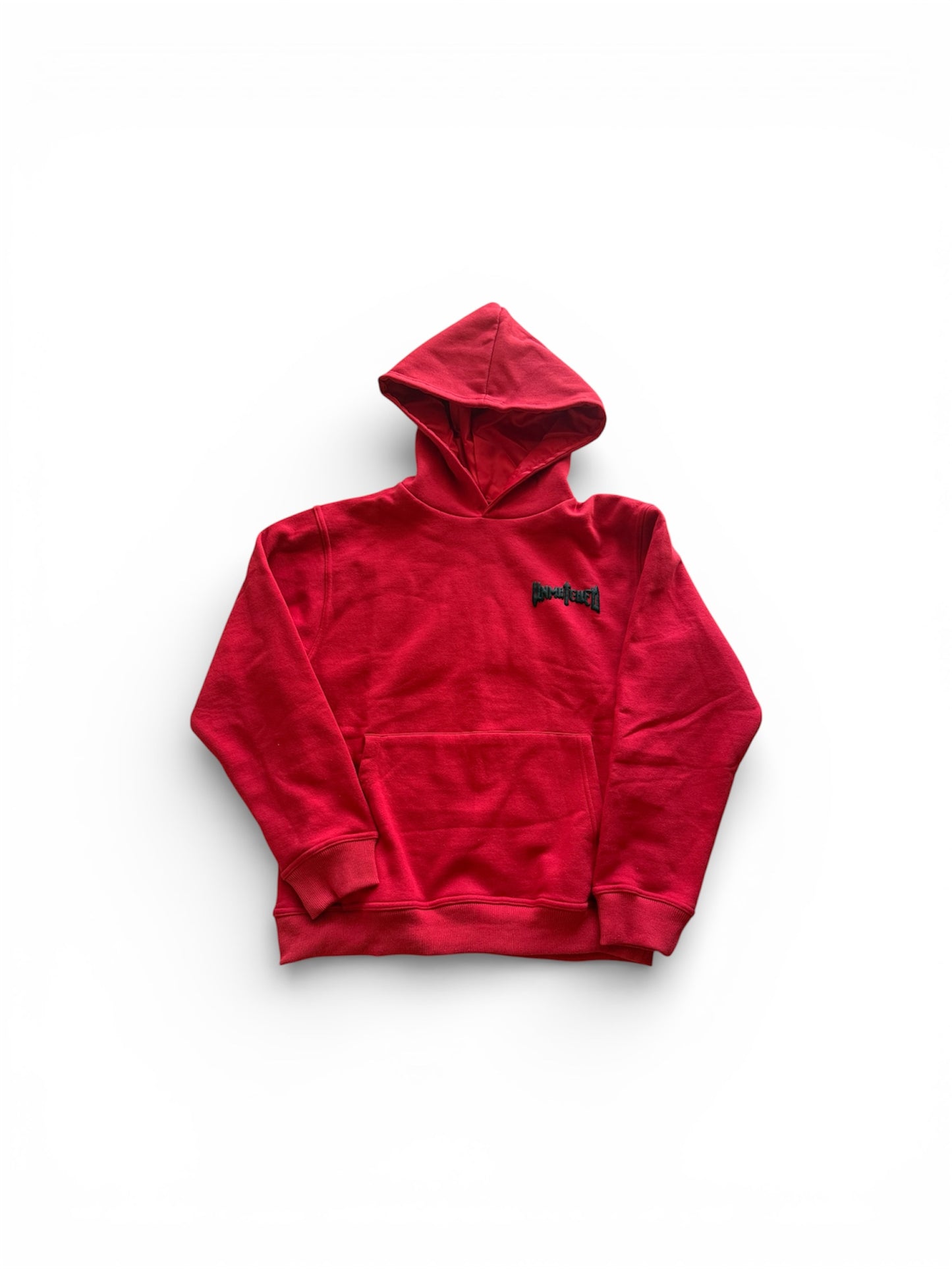 Red Unmatched Hoodie- Puff Print & Silk Hood