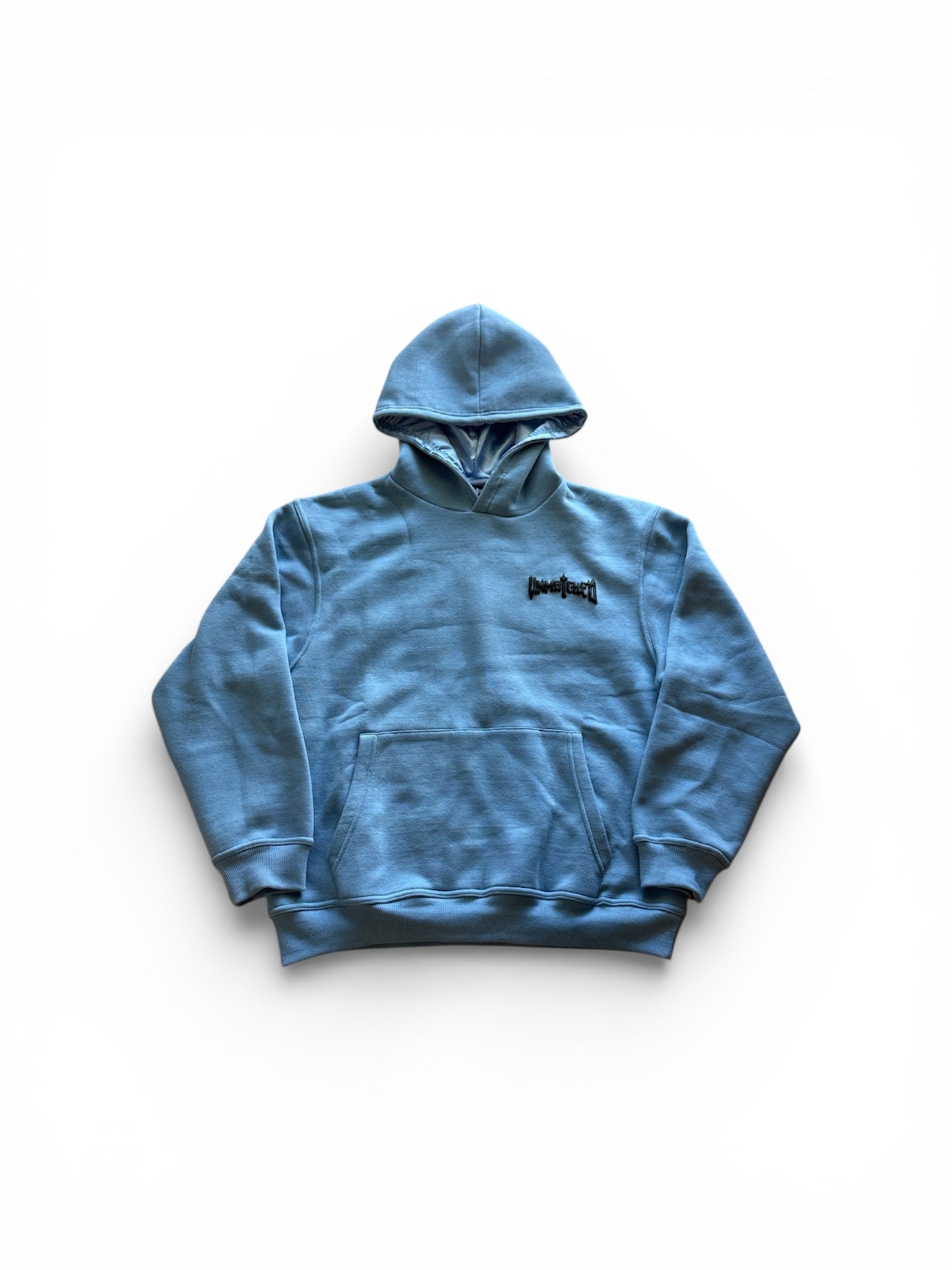 Baby Blue Unmatched Hoodie- Puff Print & Silk Hood
