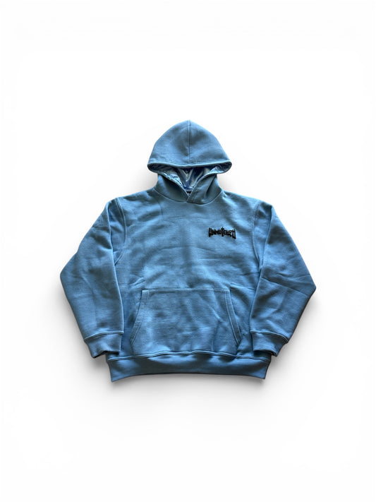 Baby Blue Unmatched Hoodie- Puff Print & Silk Hood