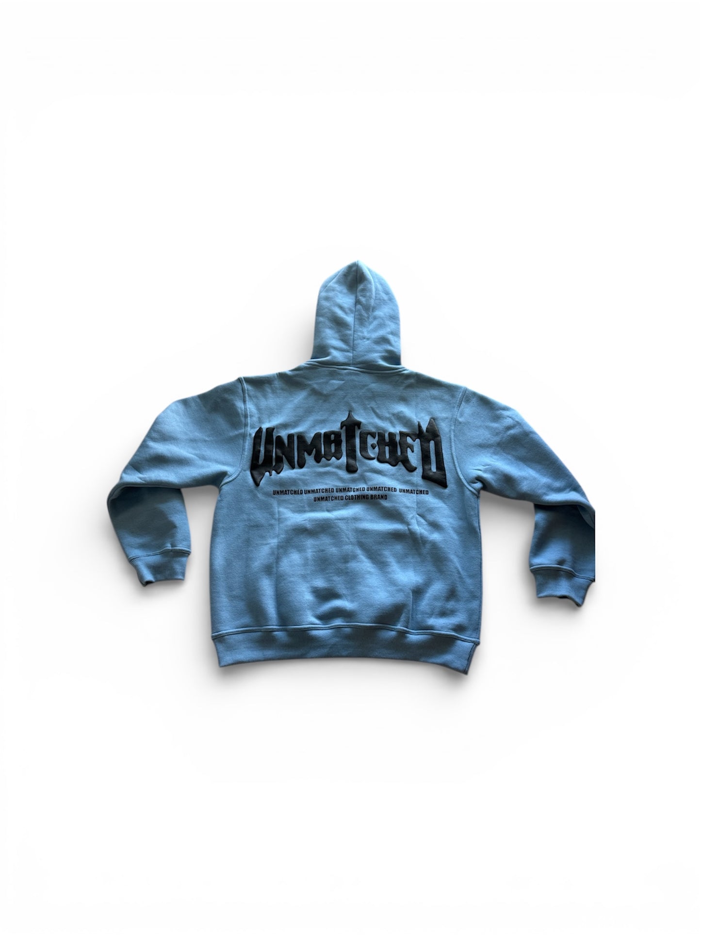Baby Blue Unmatched Hoodie- Puff Print & Silk Hood